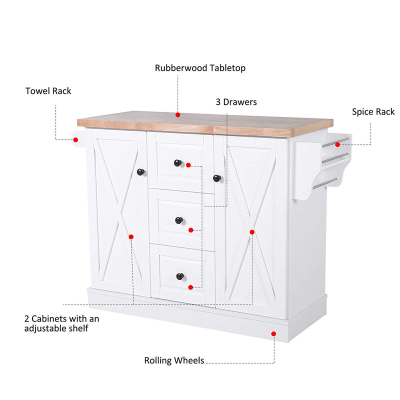 Gracie Oaks Kerlin Wood Kitchen Island & Reviews Wayfair
